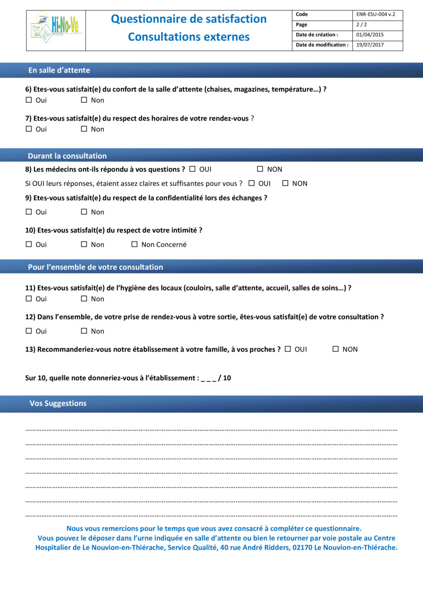 Exemple De Questionnaire De Satisfaction Sur L Accueil ...