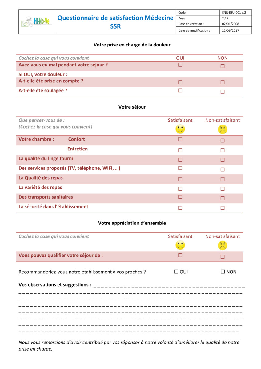 Exemple De Questionnaire De Satisfaction Sur Laccueil ...