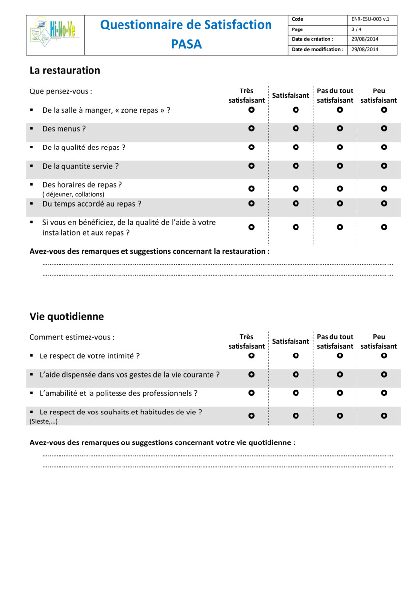 Exemple De Questionnaire De Satisfaction Restaurant ...